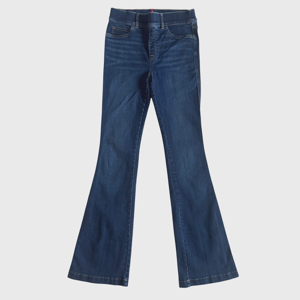 Spanx Women Dark Wash Flare Jeans High Rise Pull On Stretch Small Tall S 33"